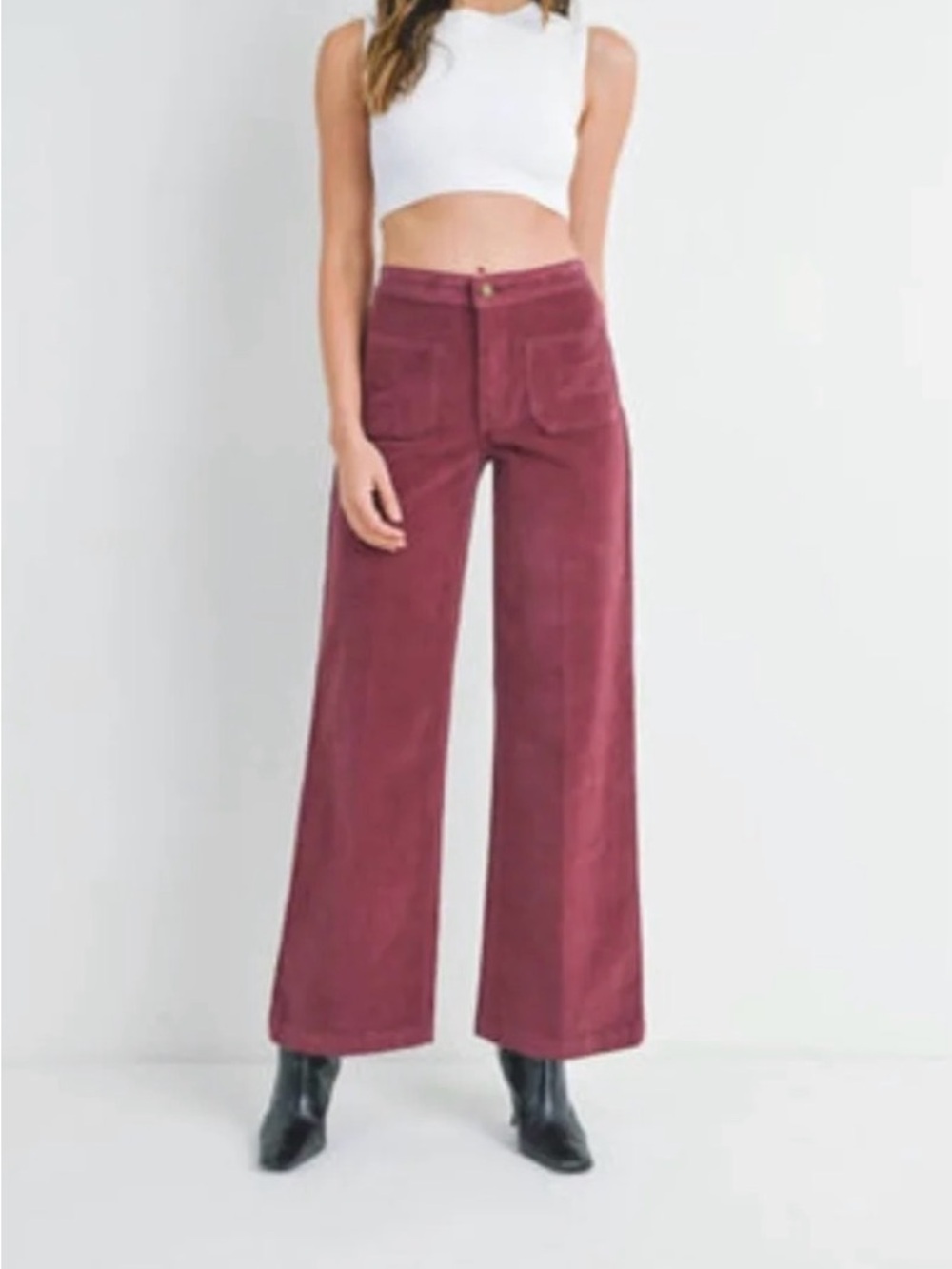 Dear John Wide Leg Corduroy Pants in Berry